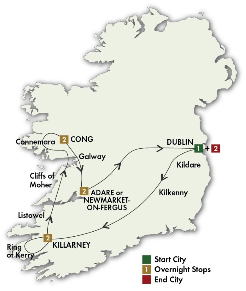 ireland ਗੱਡੀ ਦੌਰੇ ਦਾ ਨਕਸ਼ਾ