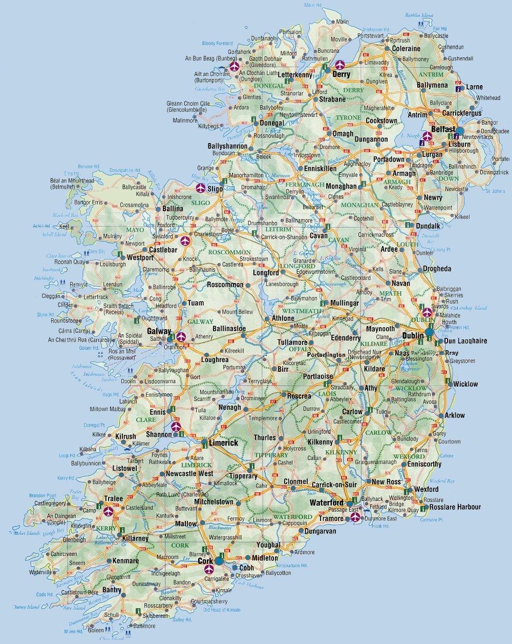 ਨਕਸ਼ਾ ਦੇ ਪੂਰਬੀ ਤੱਟ ਦੇ ireland