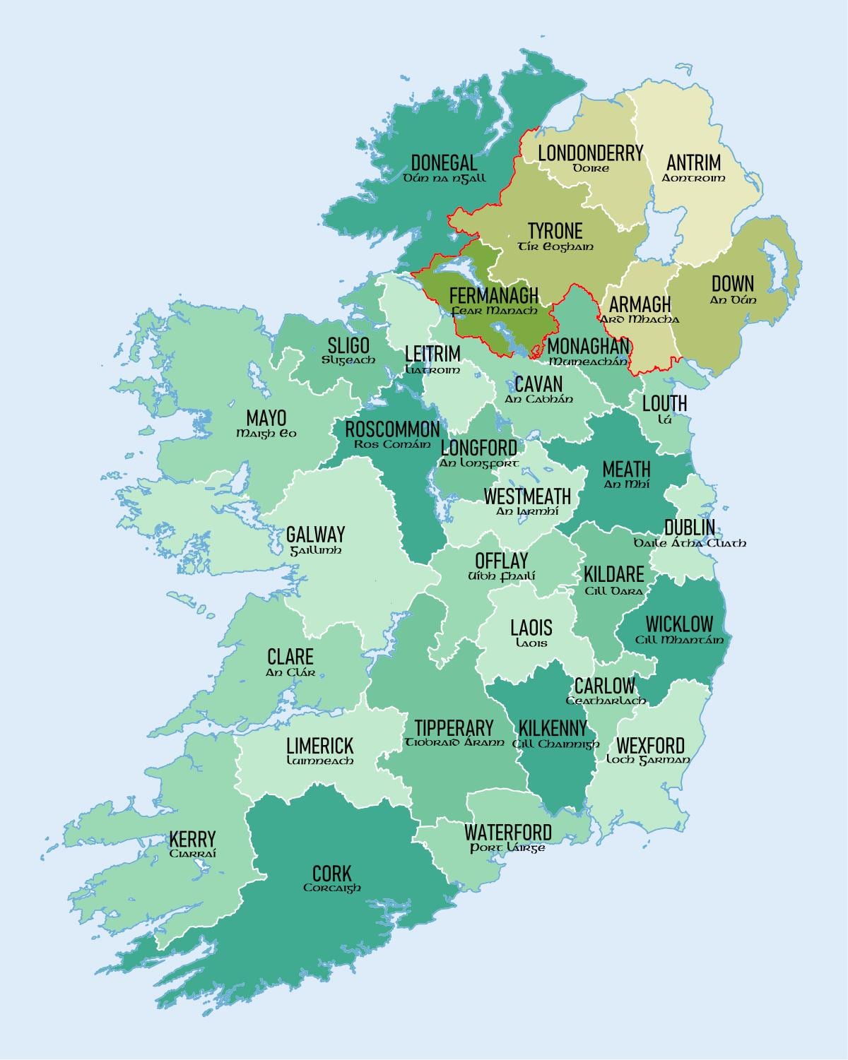 ਨਕਸ਼ਾ ਦੇ irelands counties