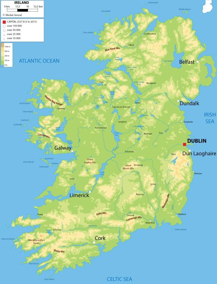 ਰਾਹਤ ਦਾ ਨਕਸ਼ਾ ireland