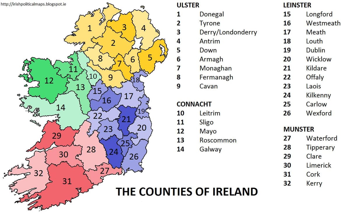 ਨਕਸ਼ਾ ਦੇ ireland ਦਿਖਾ ਸੂਬੇ
