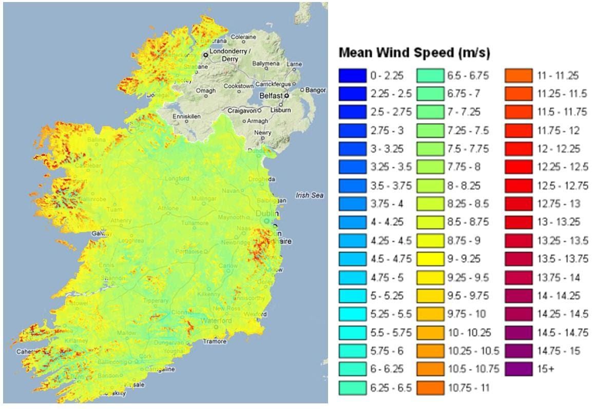 ਹਵਾ ਦੀ ਗਤੀ ਨਕਸ਼ਾ ireland