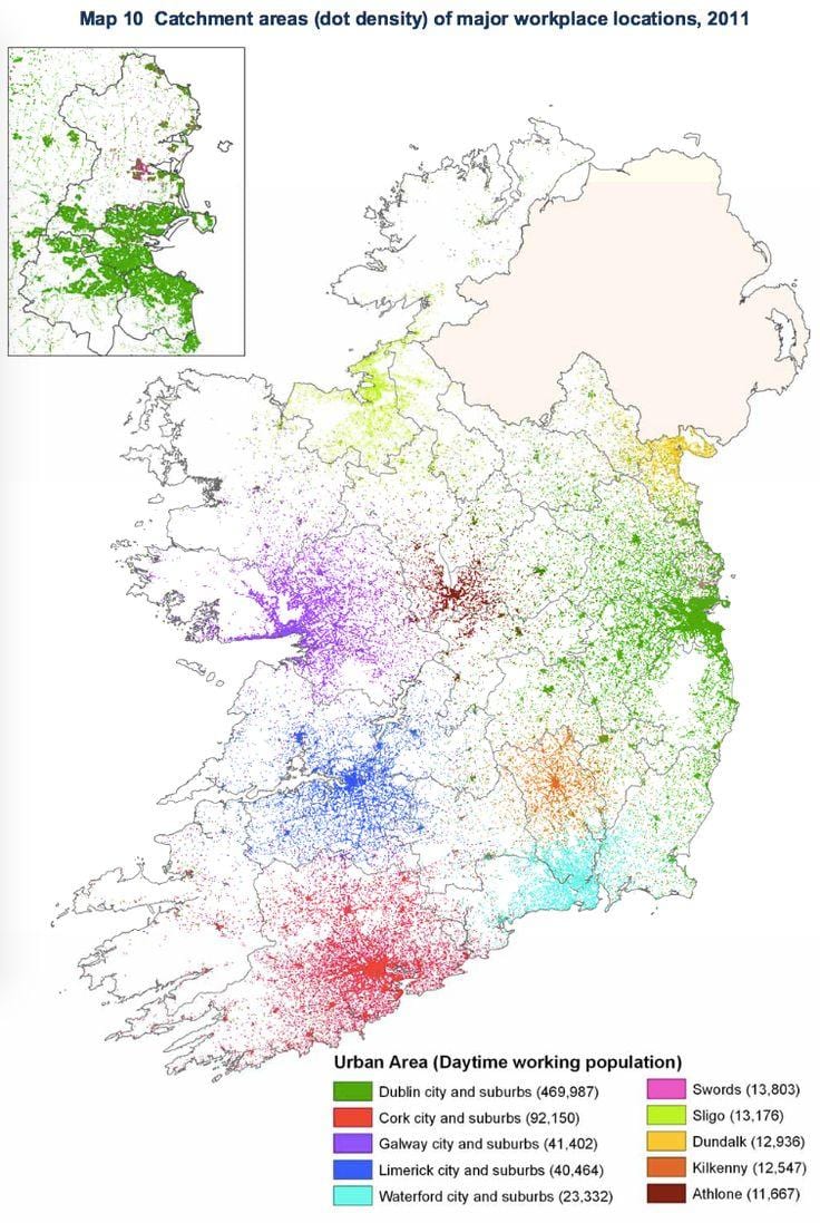 ireland ਆਬਾਦੀ ਦੀ ਘਣਤਾ ਦਾ ਨਕਸ਼ਾ