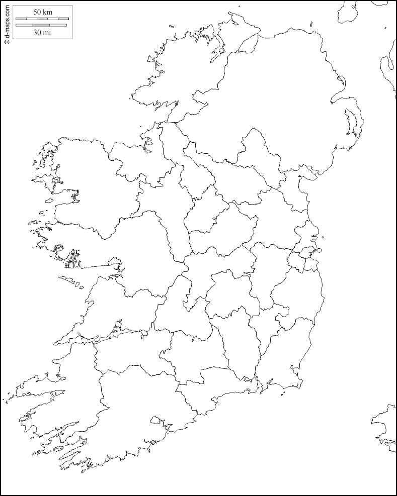ਖਾਲੀ ਨਕਸ਼ਾ ireland ਦੇ ਨਾਲ county ਬਾਰਡਰ