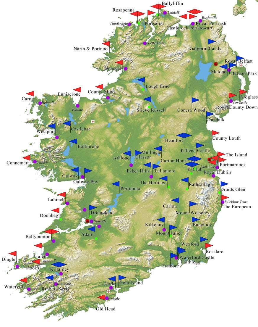 ਨਕਸ਼ਾ ਦੇ ireland ਗੋਲਫ