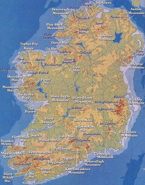 ਨਕਸ਼ਾ ireland ਦੇ ਪਹਾੜ