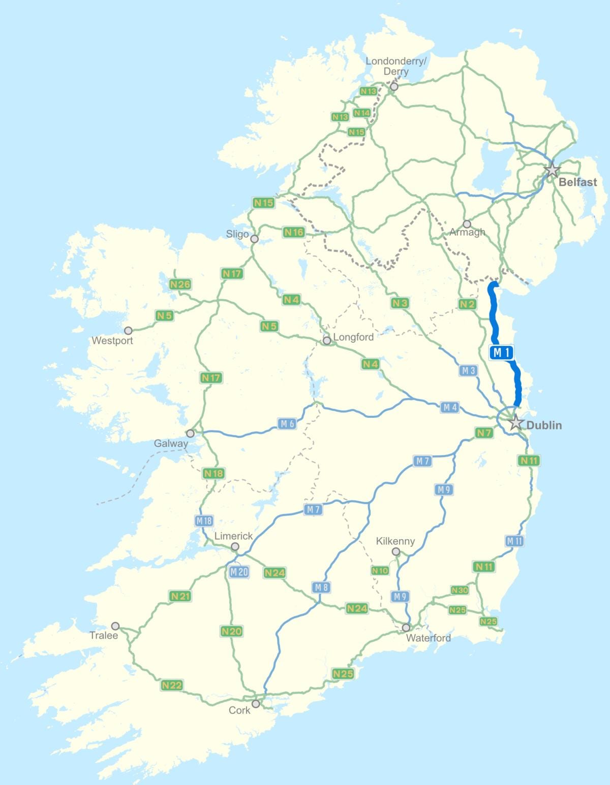 ਨਕਸ਼ਾ ਦੇ ireland ਮੋਟਰਵੇਅ