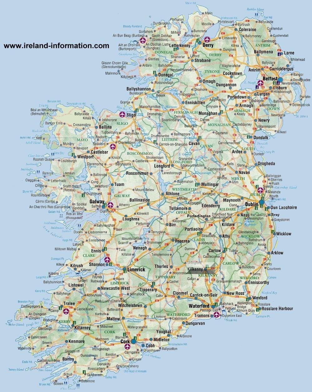 ireland ਦਾ ਨਕਸ਼ਾ, ਯਾਤਰਾ