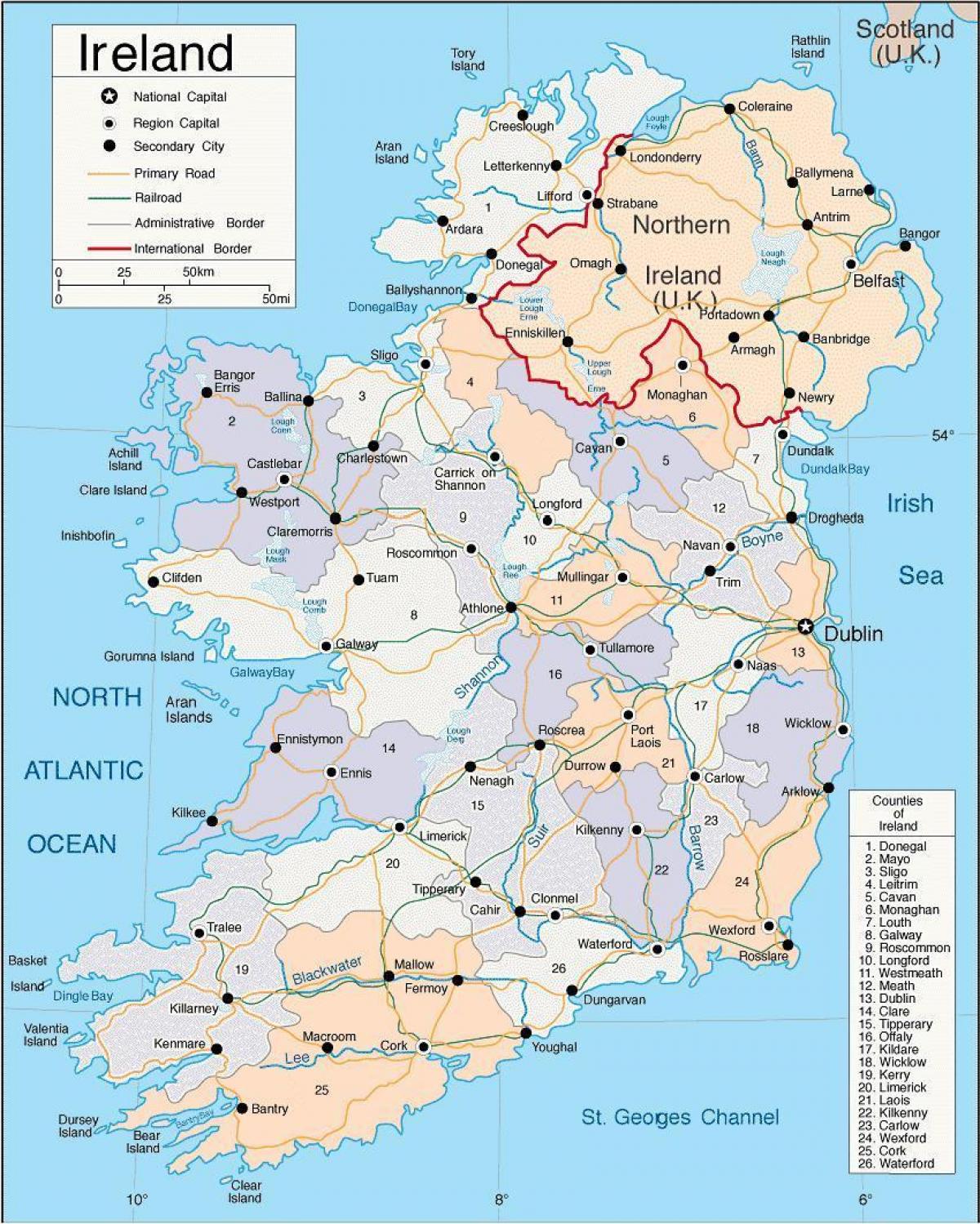 ਨਕਸ਼ਾ ਦੇ ireland ਵੀ ਸ਼ਾਮਲ counties