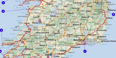  ਨਕਸ਼ਾ ਦੇ ਦੱਖਣੀ ireland counties ਅਤੇ ਸ਼ਹਿਰ